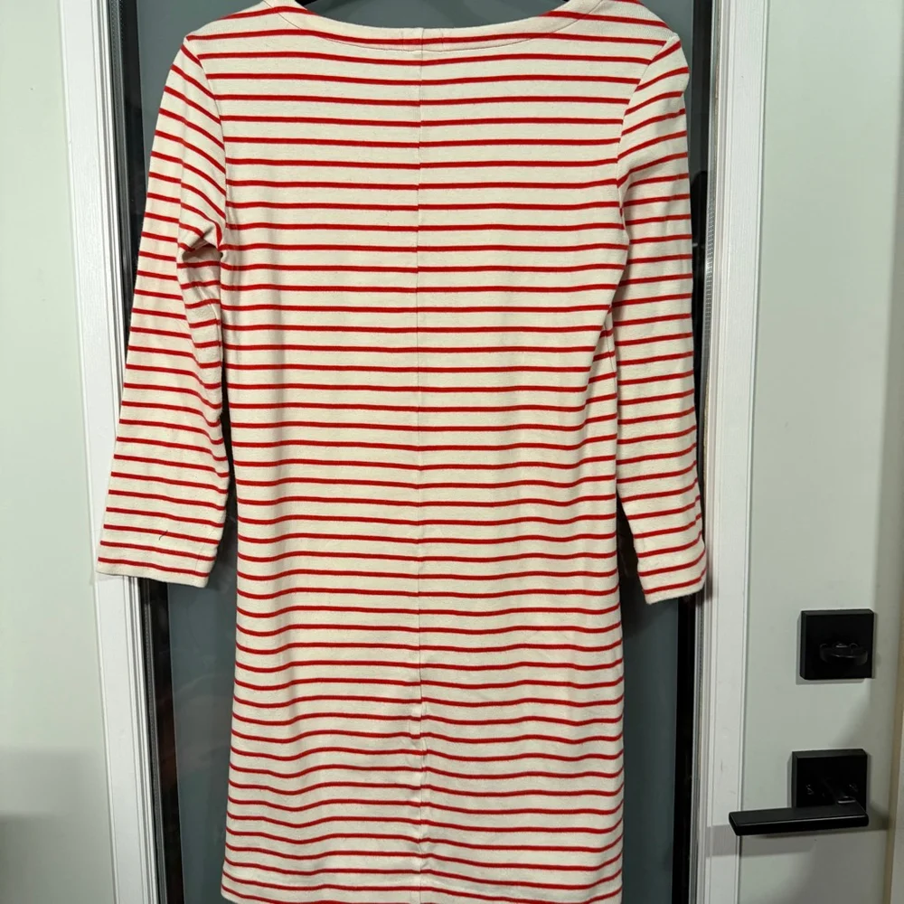 Women's J.Crew White Red Striped Boat Neck 3/4 Sleeve Mini Dress XXS